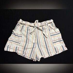 Forever 21 Cream and Blue Cargo Shorts Relaxed Fit with waist tie